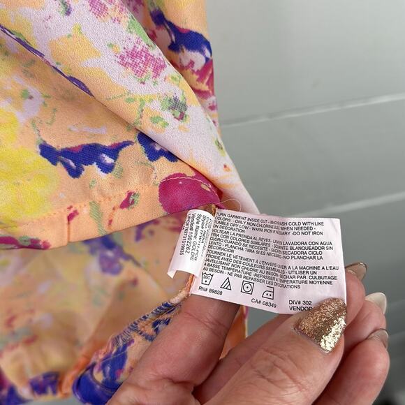 TRUE FREEDOM Orange Purple Pink Wide Flutter Sleeve Long Tunic Shirt Top Size M - Picture 10 of 11